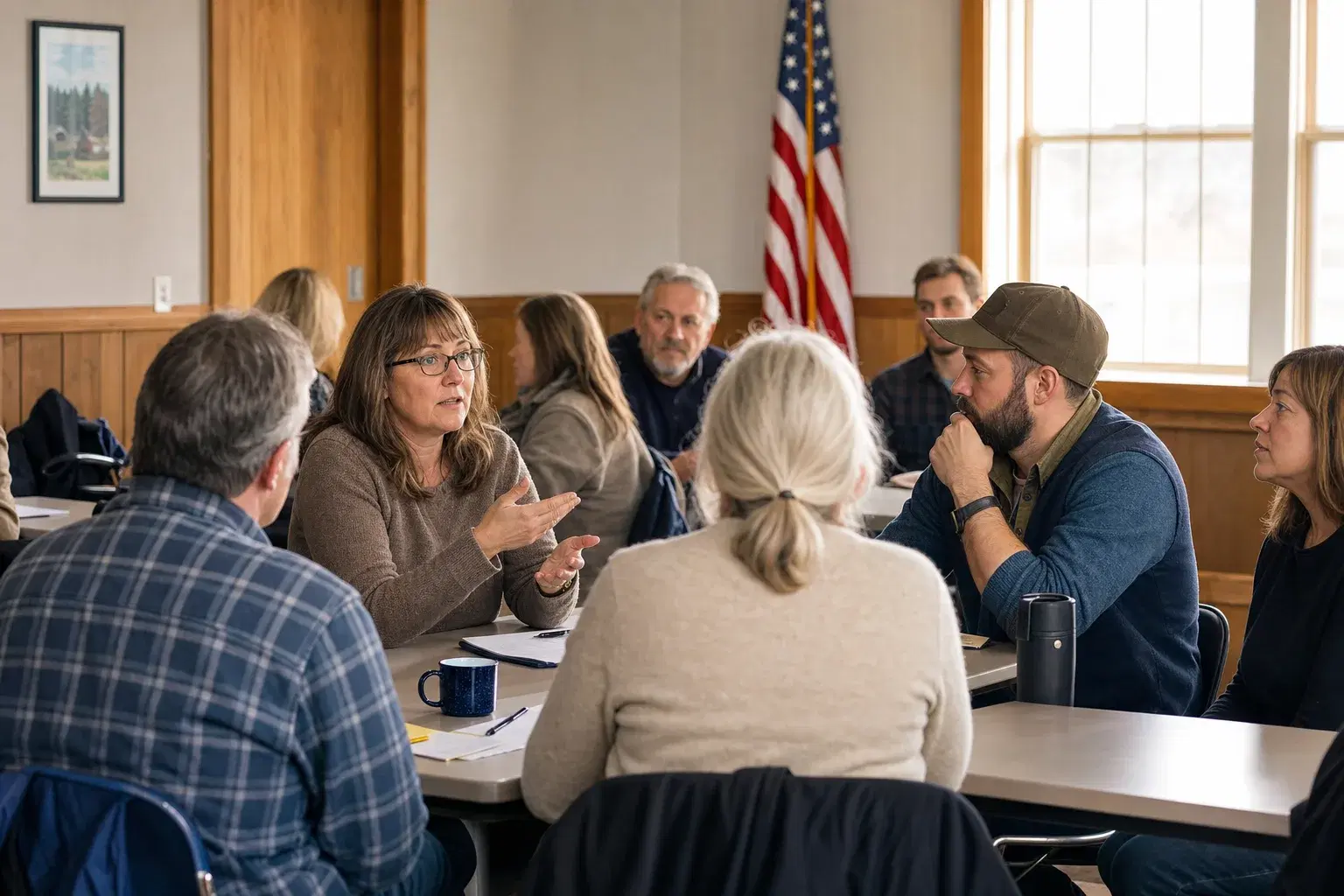 Neighbors taking part in a small community meeting